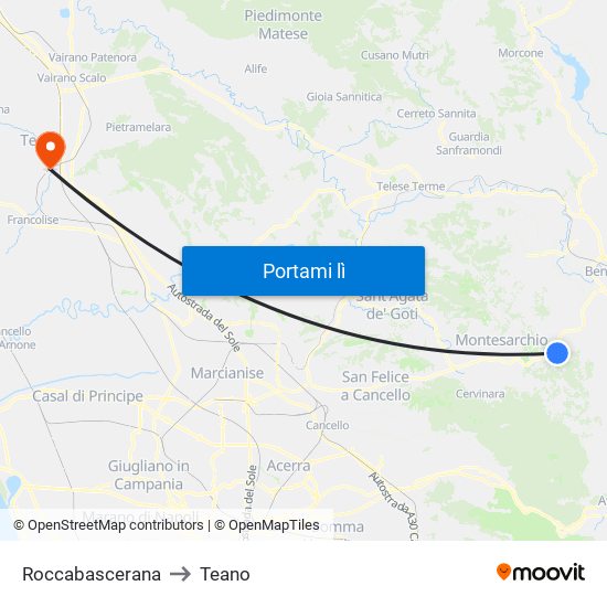 Roccabascerana to Teano map