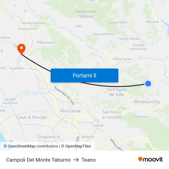 Campoli Del Monte Taburno to Teano map