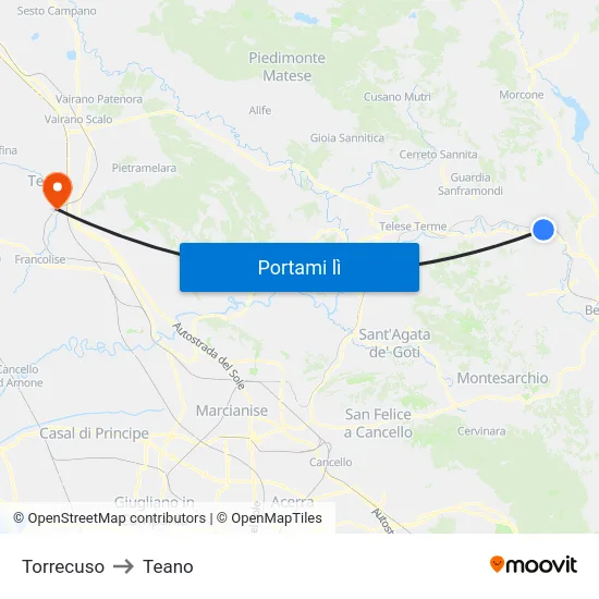 Torrecuso to Teano map