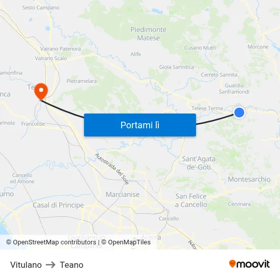 Vitulano to Teano map