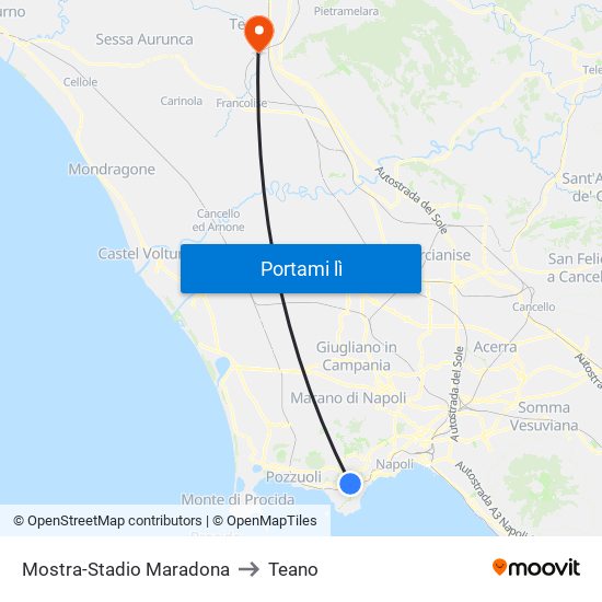 Mostra-Stadio Maradona to Teano map