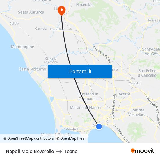 Napoli Molo Beverello to Teano map