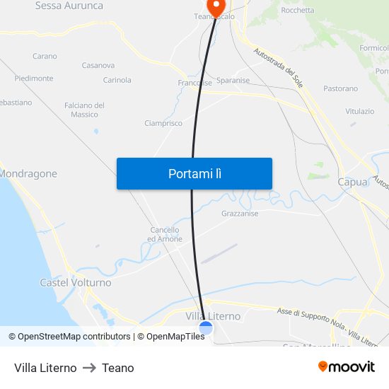 Villa Literno to Teano map