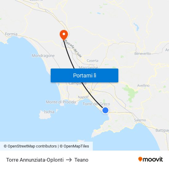 Torre Annunziata-Oplonti to Teano map