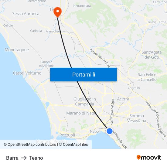 Barra to Teano map