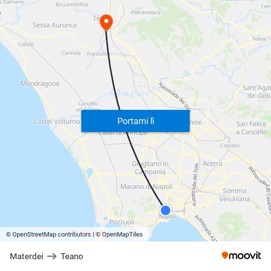 Materdei to Teano map