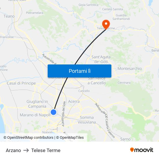 Arzano to Telese Terme map