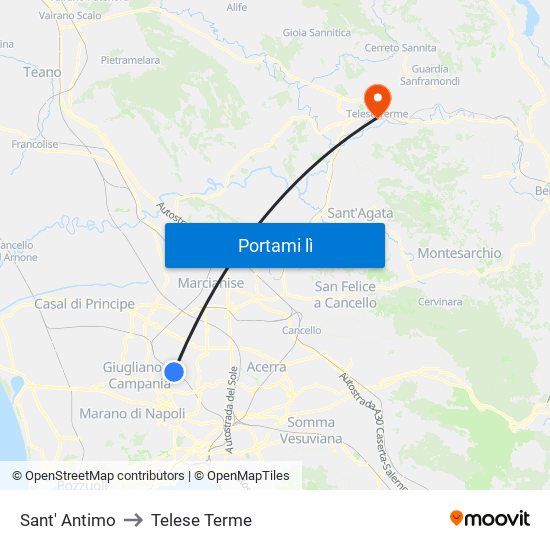 Sant' Antimo to Telese Terme map