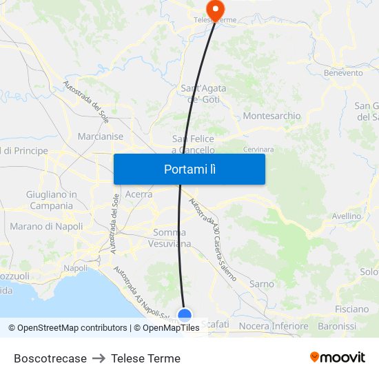 Boscotrecase to Telese Terme map