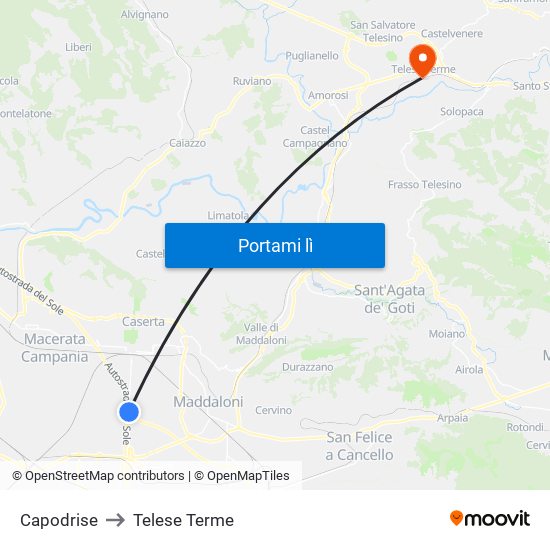 Capodrise to Telese Terme map