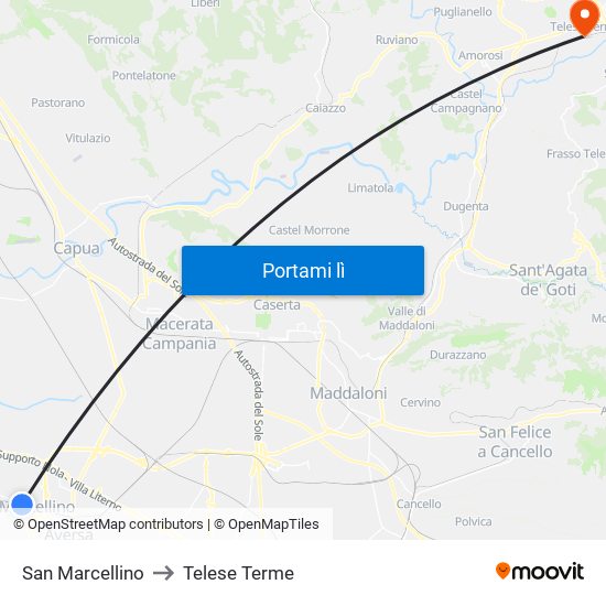 San Marcellino to Telese Terme map