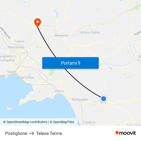 Postiglione to Telese Terme map