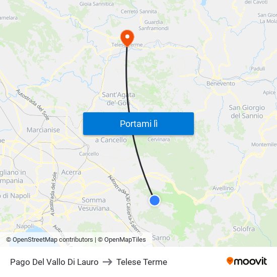 Pago Del Vallo Di Lauro to Telese Terme map