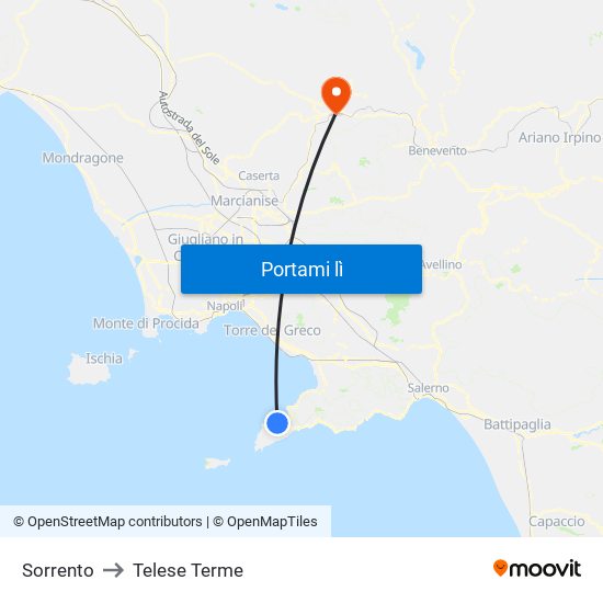 Sorrento to Telese Terme map