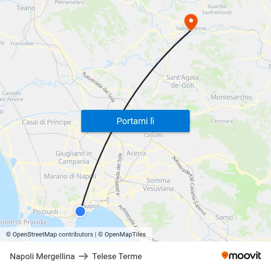 Napoli Mergellina to Telese Terme map