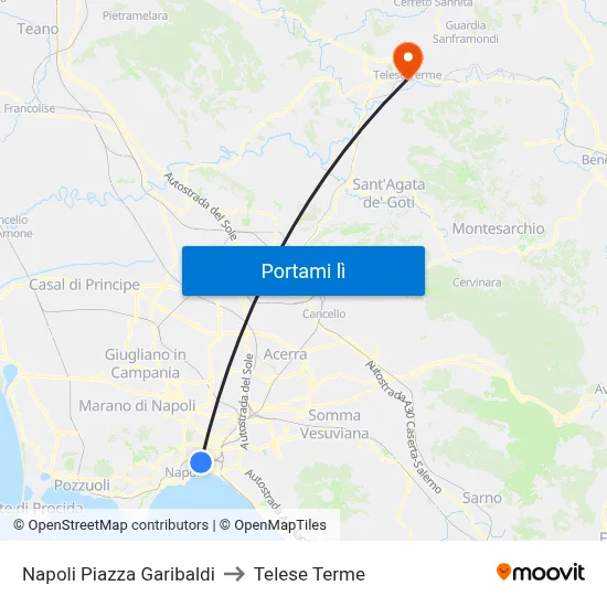 Napoli Piazza Garibaldi to Telese Terme map