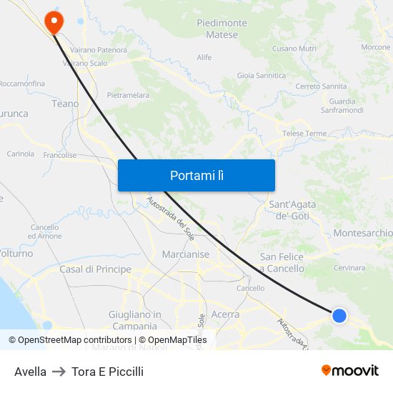 Avella to Tora E Piccilli map