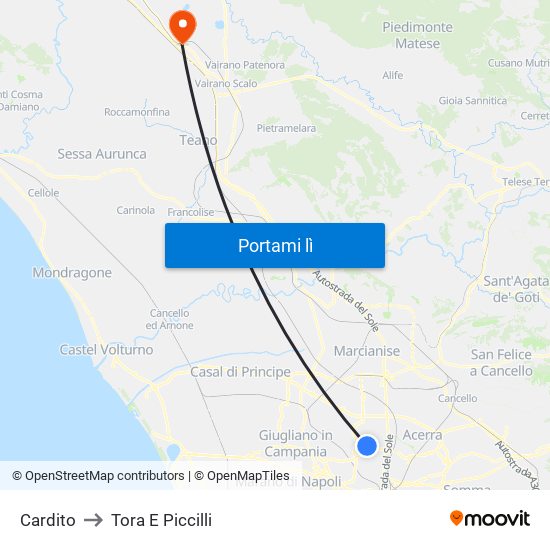 Cardito to Tora E Piccilli map