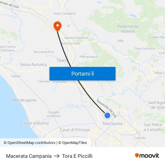 Macerata Campania to Tora E Piccilli map