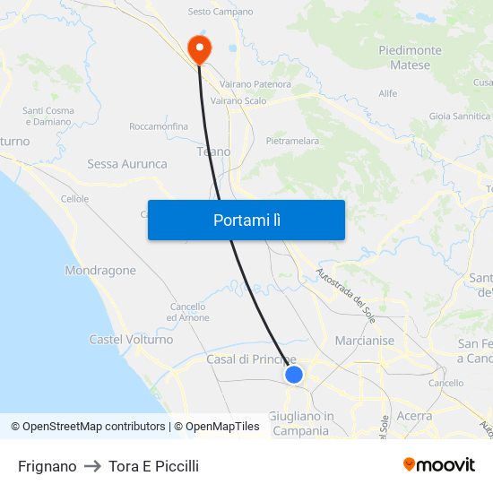 Frignano to Tora E Piccilli map