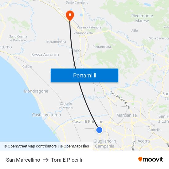San Marcellino to Tora E Piccilli map