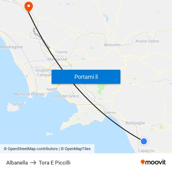 Albanella to Tora E Piccilli map