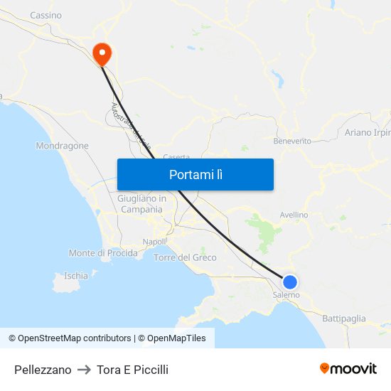 Pellezzano to Tora E Piccilli map