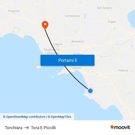Torchiara to Tora E Piccilli map