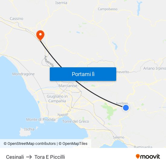 Cesinali to Tora E Piccilli map