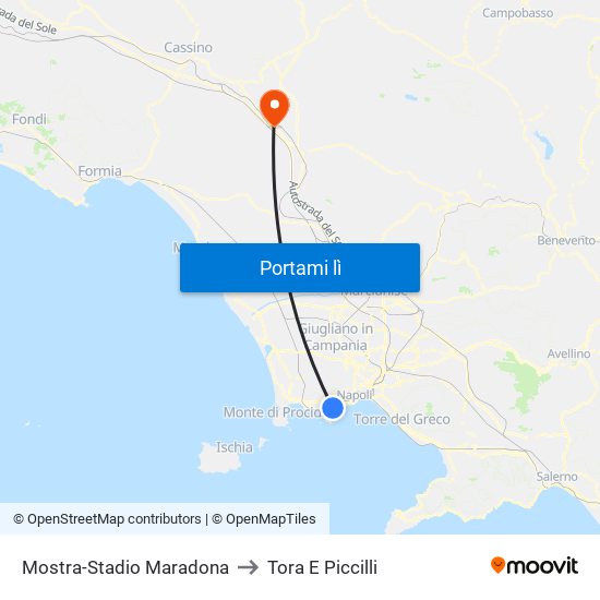 Mostra-Stadio Maradona to Tora E Piccilli map