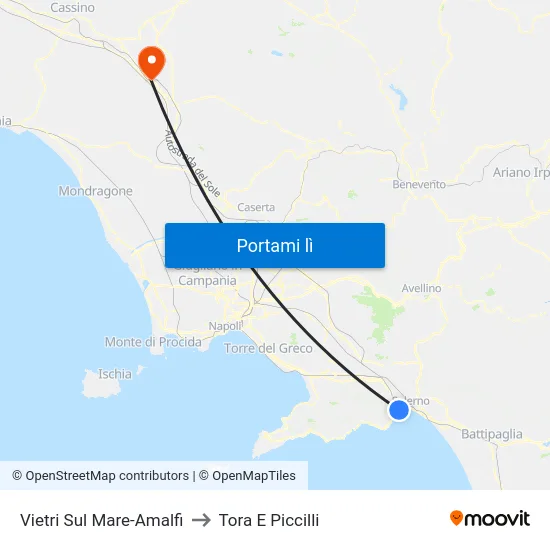 Vietri Sul Mare-Amalfi to Tora E Piccilli map