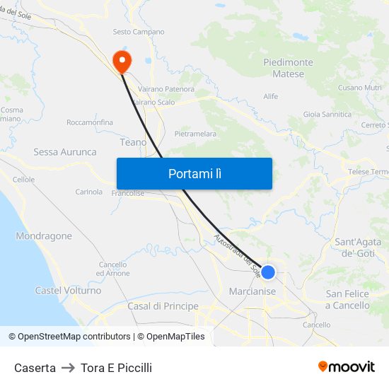 Caserta to Tora E Piccilli map