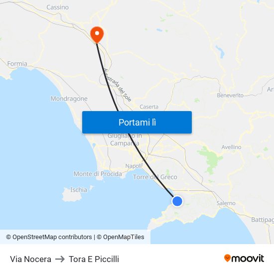 Via Nocera to Tora E Piccilli map