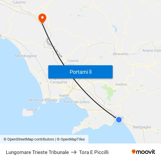 Lungomare Trieste Tribunale to Tora E Piccilli map