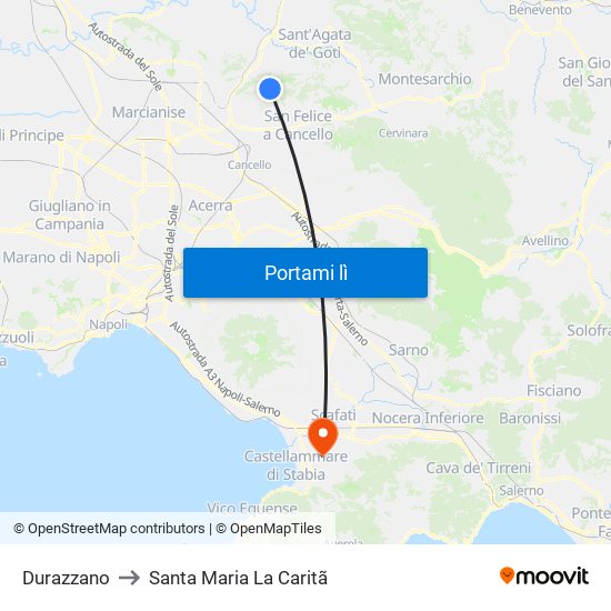 Durazzano to Santa Maria La Caritã map
