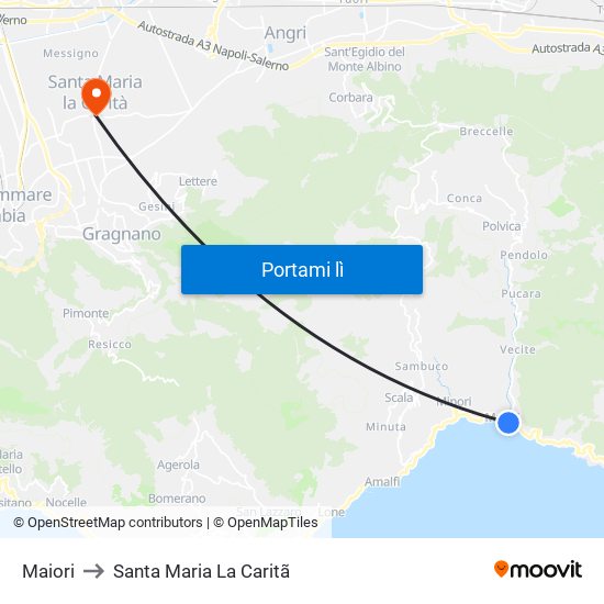 Maiori to Santa Maria La Caritã map