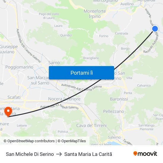 San Michele Di Serino to Santa Maria La Caritã map