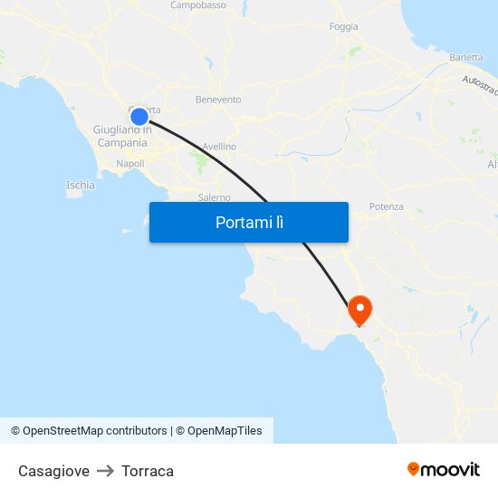 Casagiove to Torraca map