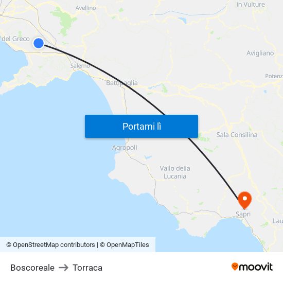 Boscoreale to Torraca map