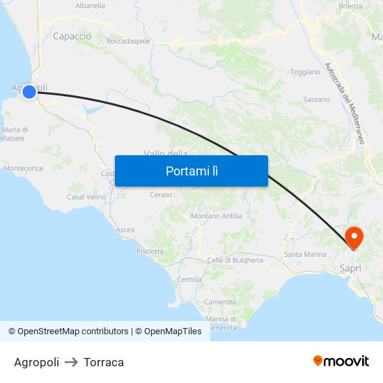 Agropoli to Torraca map