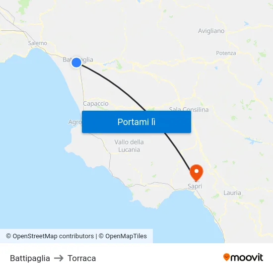 Battipaglia to Torraca map