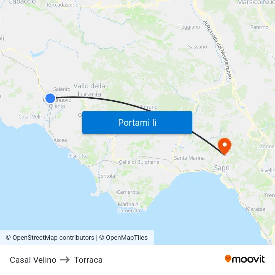 Casal Velino to Torraca map