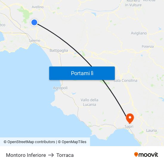 Montoro Inferiore to Torraca map