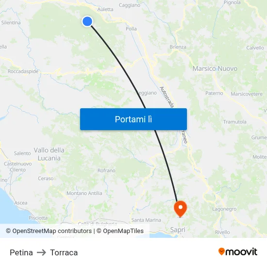 Petina to Torraca map