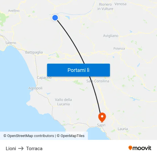 Lioni to Torraca map