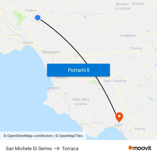 San Michele Di Serino to Torraca map