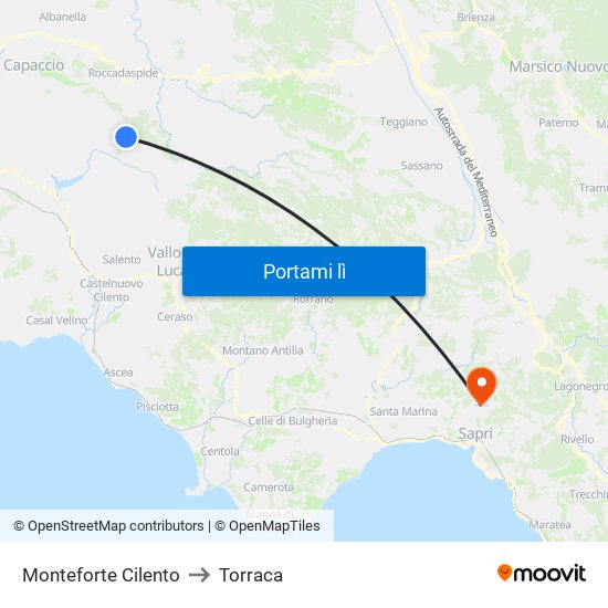 Monteforte Cilento to Torraca map