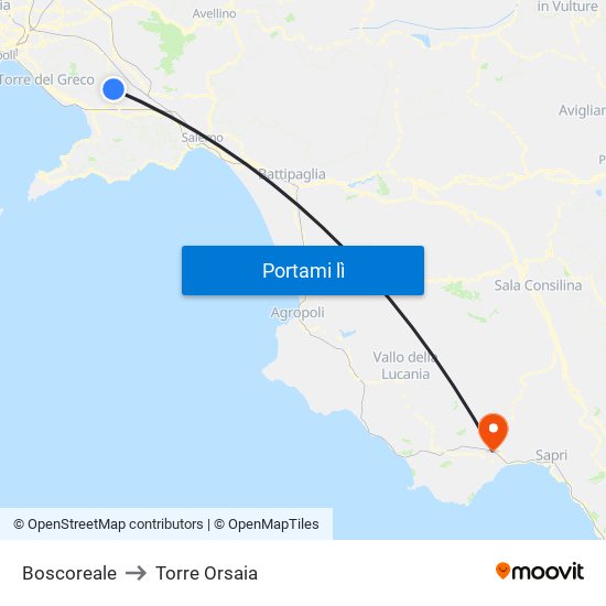 Boscoreale to Torre Orsaia map