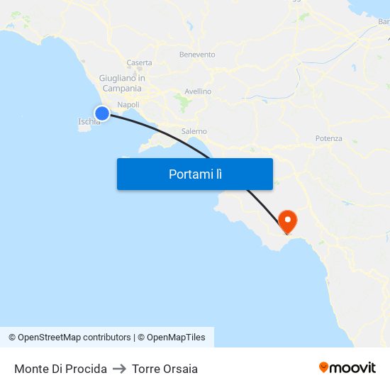 Monte Di Procida to Torre Orsaia map