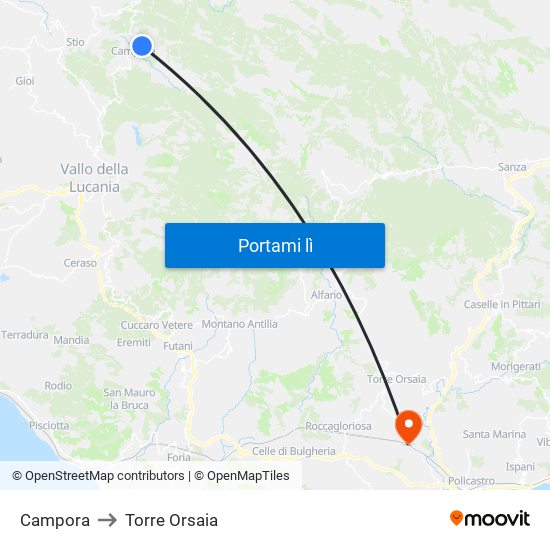 Campora to Torre Orsaia map